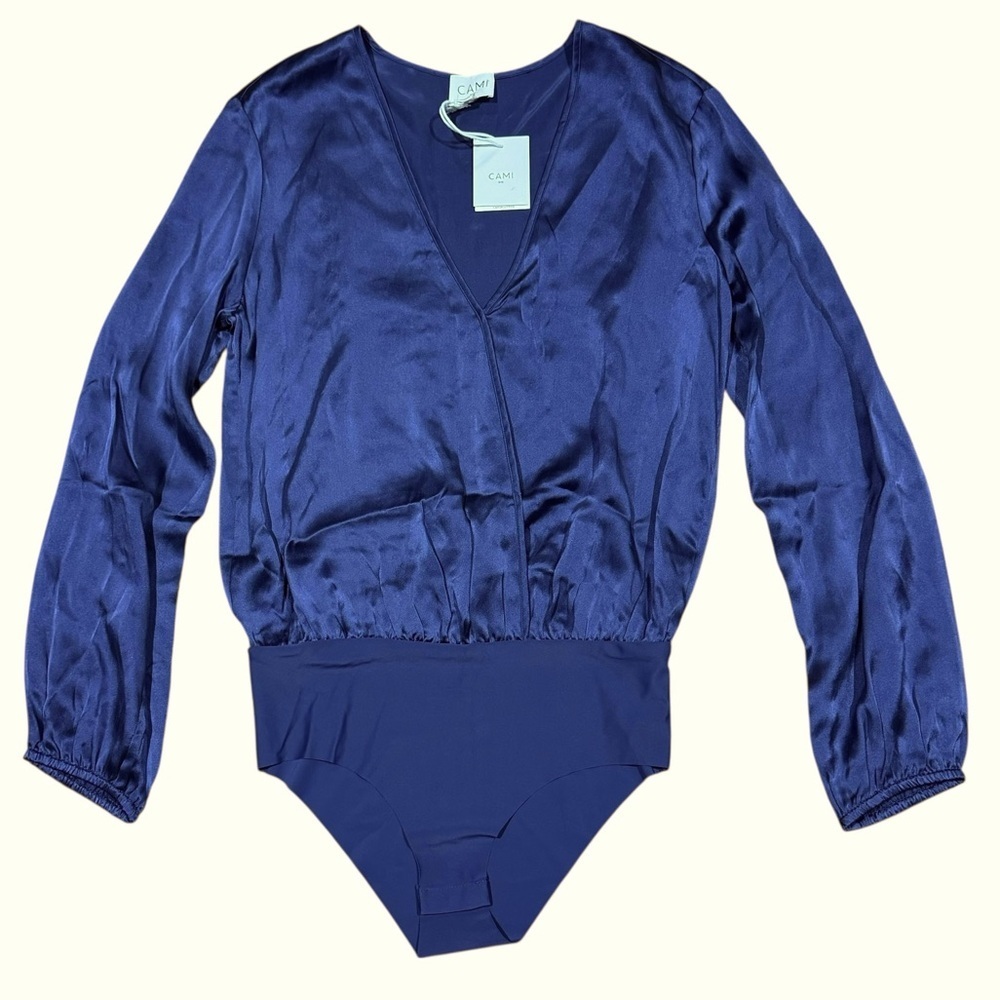 Cami NYC Sz XS bodysuit Deep Blue Silk Top Luxury Classic Minimalist Capsule
